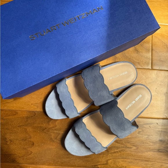 NWT Stuart Weitzman Blue Santorini Scallop Slide Sandal Sz 6,5 - Picture 5 of 12